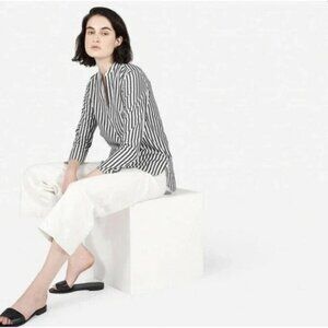 EUC Everlane Women's Sz 8 Cotton Poplin Split Neck Striped Shirt